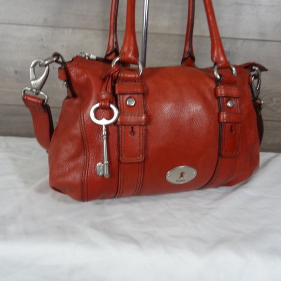 Fossil Maddox Red Leather Satchel Shoulder Bag - Picture 3 of 8
